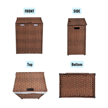 Stylish Brown Laundry Hamper With Lid, 100L Capacity, PE Rattan Frame & 2 Removable Bags For Easy Sorting