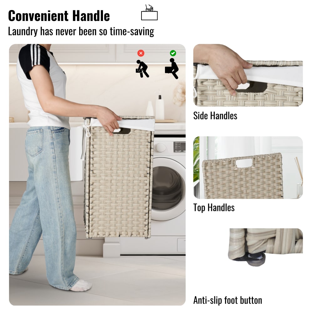 Stylish Brown Laundry Hamper With Lid, 100L Capacity, PE Rattan Frame & 2 Removable Bags For Easy Sorting