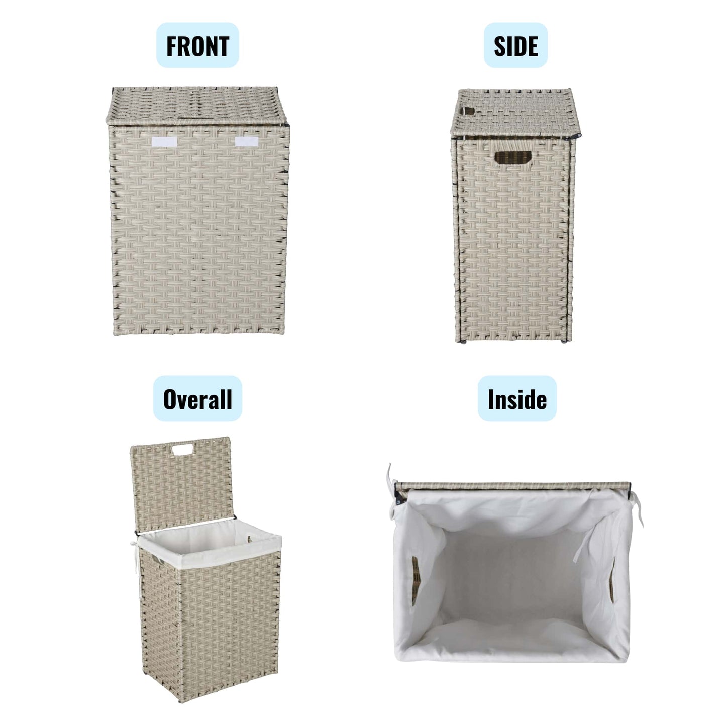 Stylish Brown Laundry Hamper With Lid, 100L Capacity, PE Rattan Frame & 2 Removable Bags For Easy Sorting
