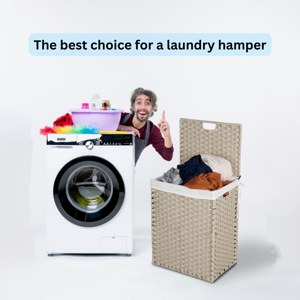 Stylish Brown Laundry Hamper With Lid, 100L Capacity, PE Rattan Frame & 2 Removable Bags For Easy Sorting