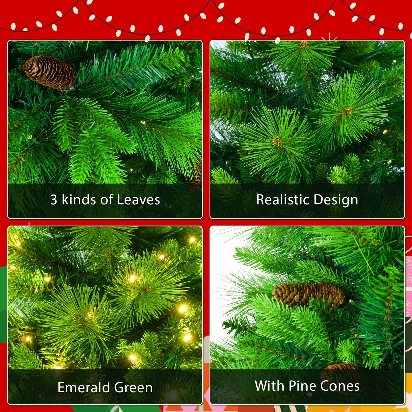 Lush 6FT Pre-Lit Artificial Christmas Tree with Pine Cones Garland and Wreath Ideal for Home or Office Holiday Decor
