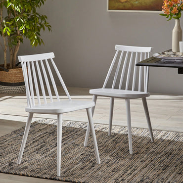 Rustic White Spindle Back Dining Chairs – Set Of 2 For Farmhouse Style Dining Room Decor