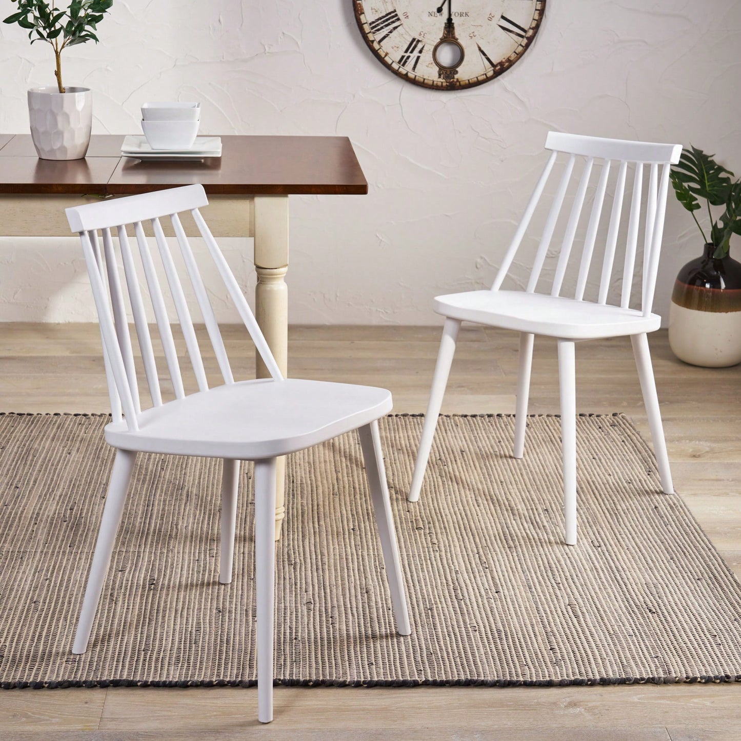 Rustic White Spindle Back Dining Chairs – Set Of 2 For Farmhouse Style Dining Room Decor