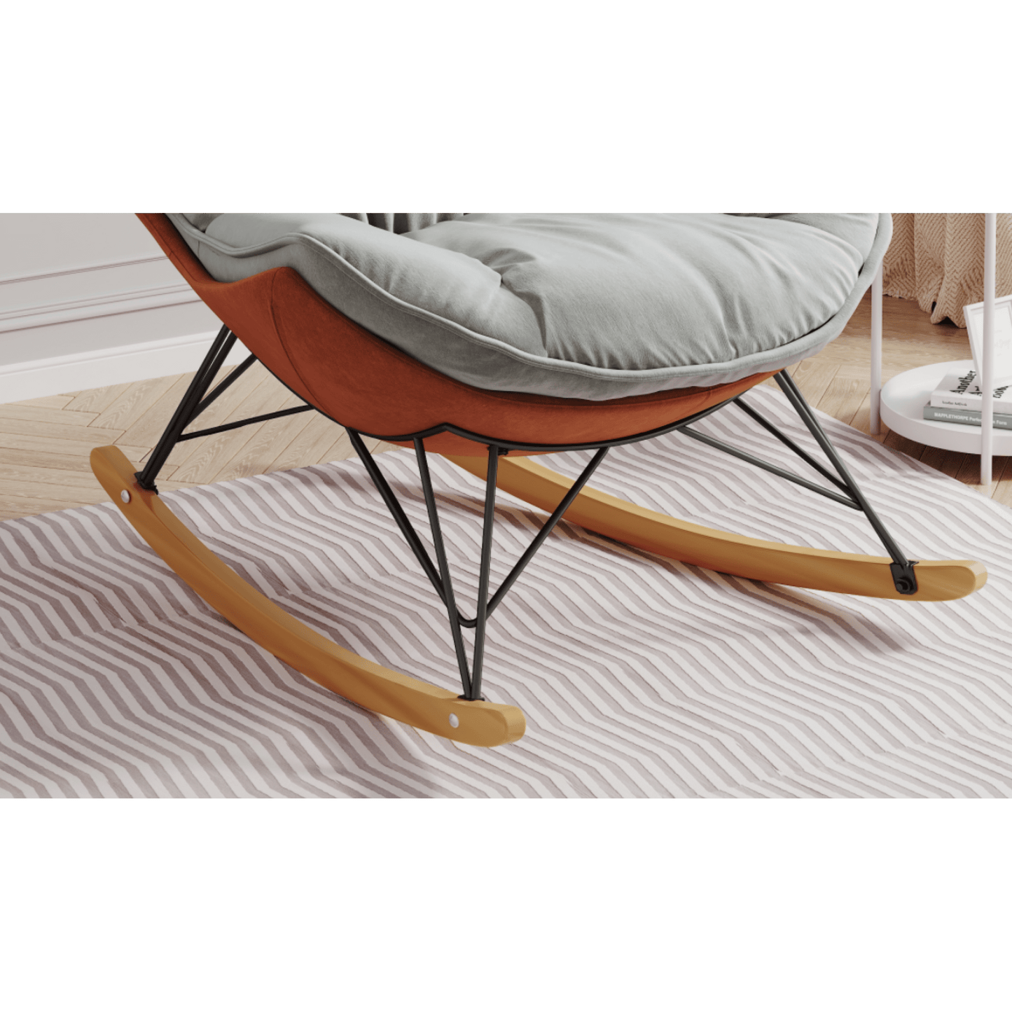 Elegant Light Green Rocking Chair For Balcony – Comfortable, Breathable, And Washable Seat Cushion For Leisure Spaces