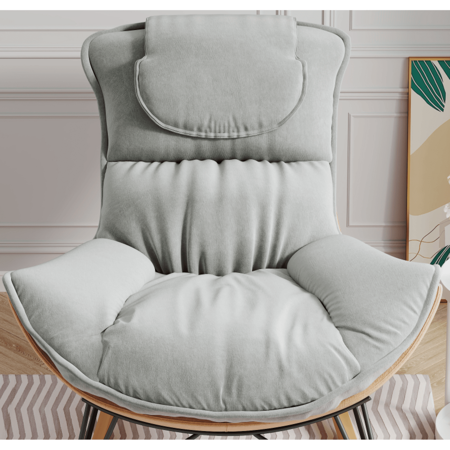 Elegant Light Green Rocking Chair For Balcony – Comfortable, Breathable, And Washable Seat Cushion For Leisure Spaces