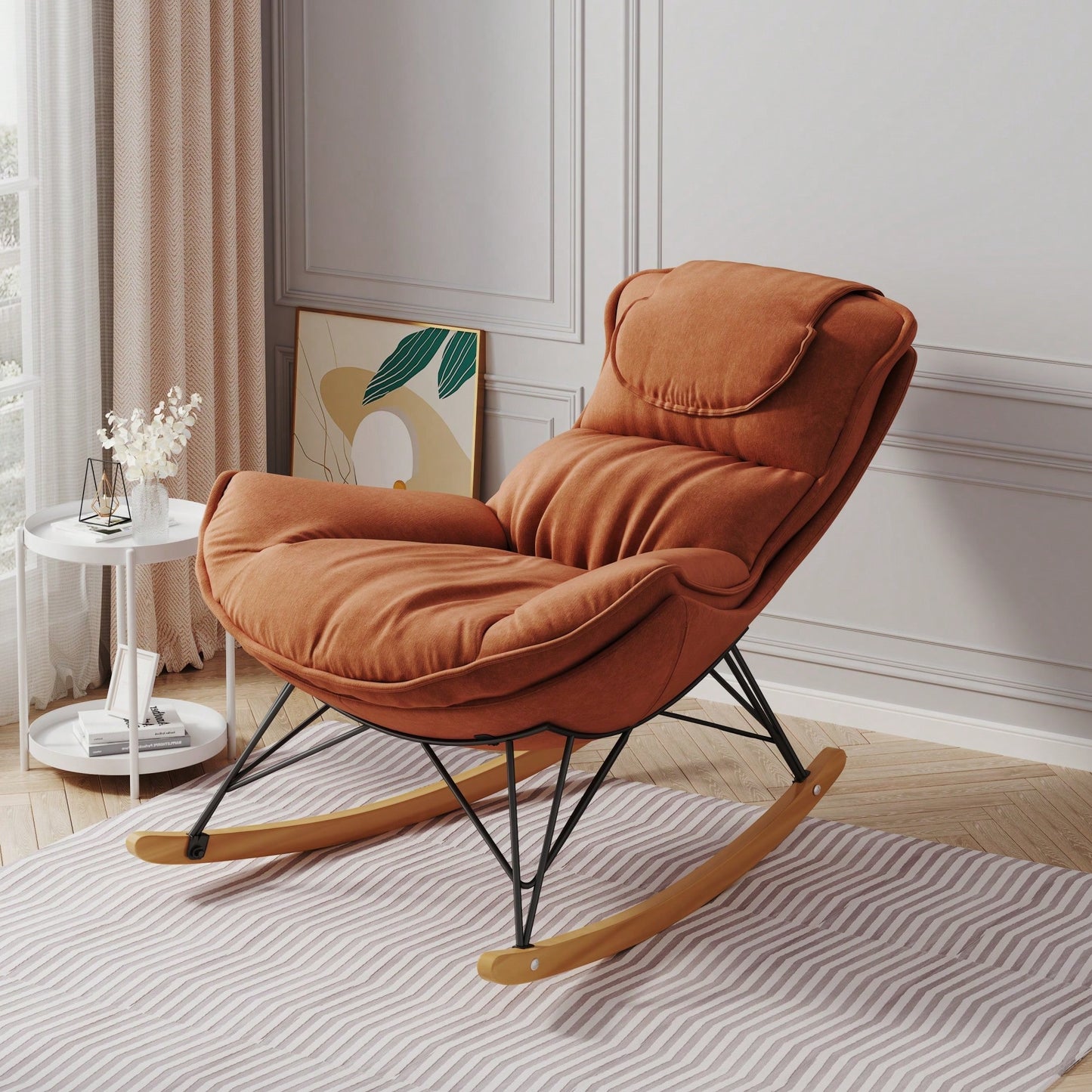 Elegant Light Green Rocking Chair For Balcony – Comfortable, Breathable, And Washable Seat Cushion For Leisure Spaces