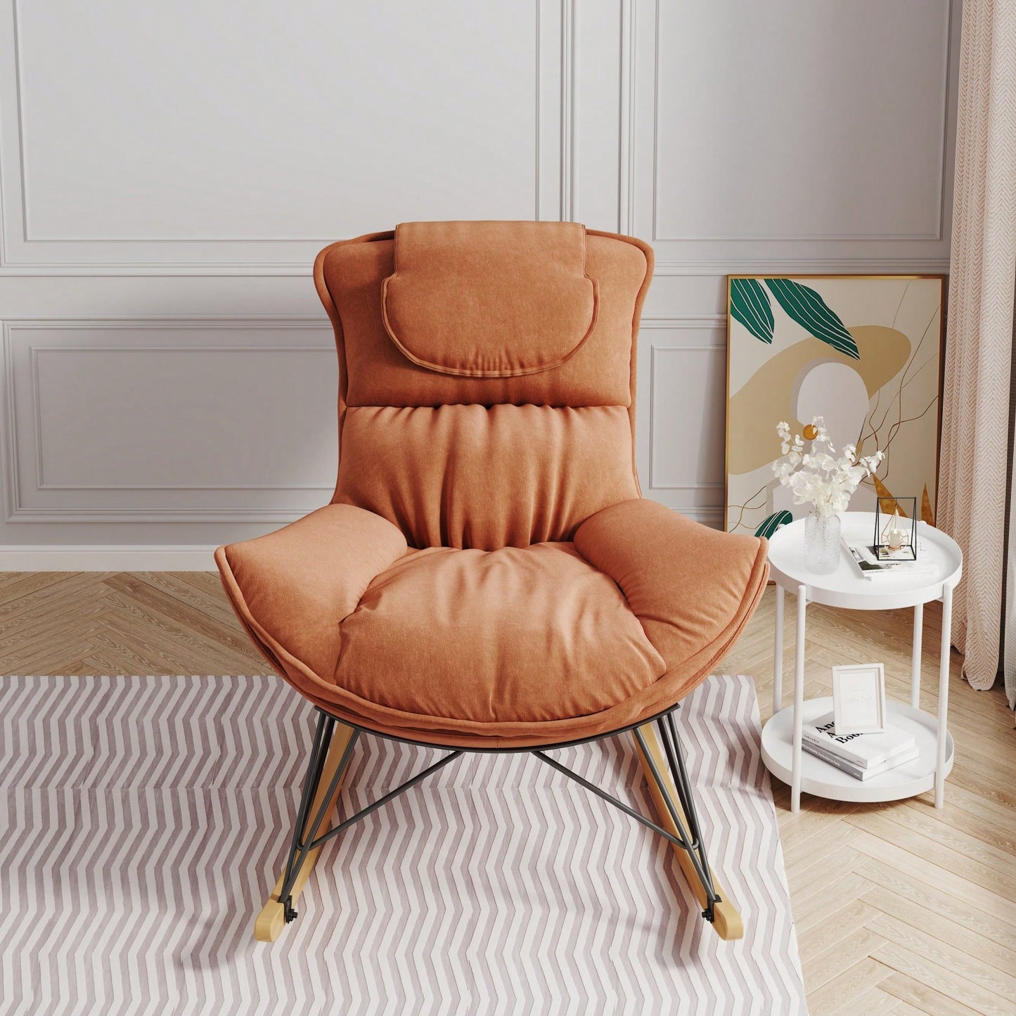 Elegant Light Green Rocking Chair For Balcony – Comfortable, Breathable, And Washable Seat Cushion For Leisure Spaces