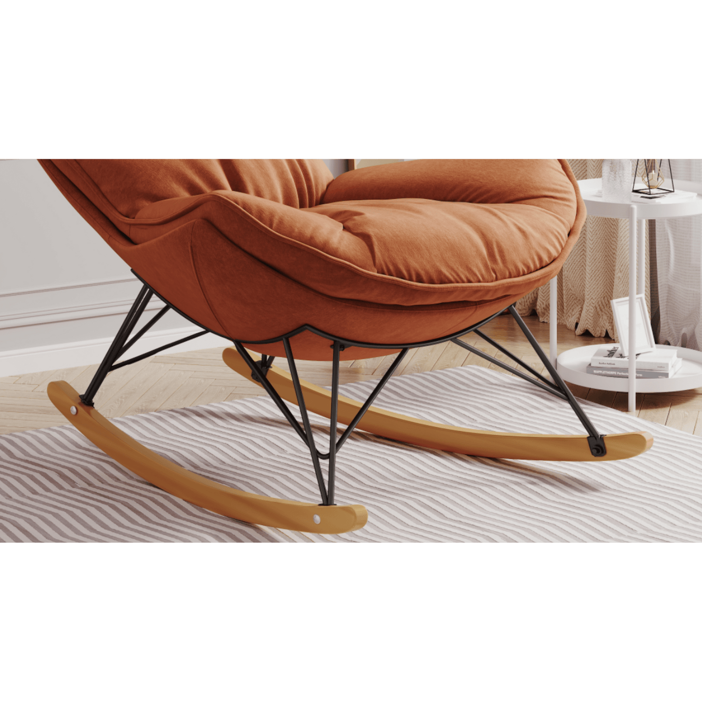 Elegant Light Green Rocking Chair For Balcony – Comfortable, Breathable, And Washable Seat Cushion For Leisure Spaces