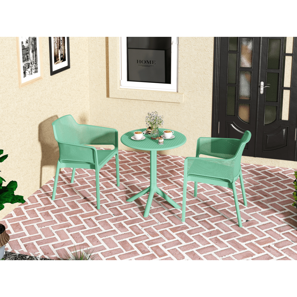 3-Piece Plastic Armchair Set For Bistro Dining - Ocean Plastic, Green Color