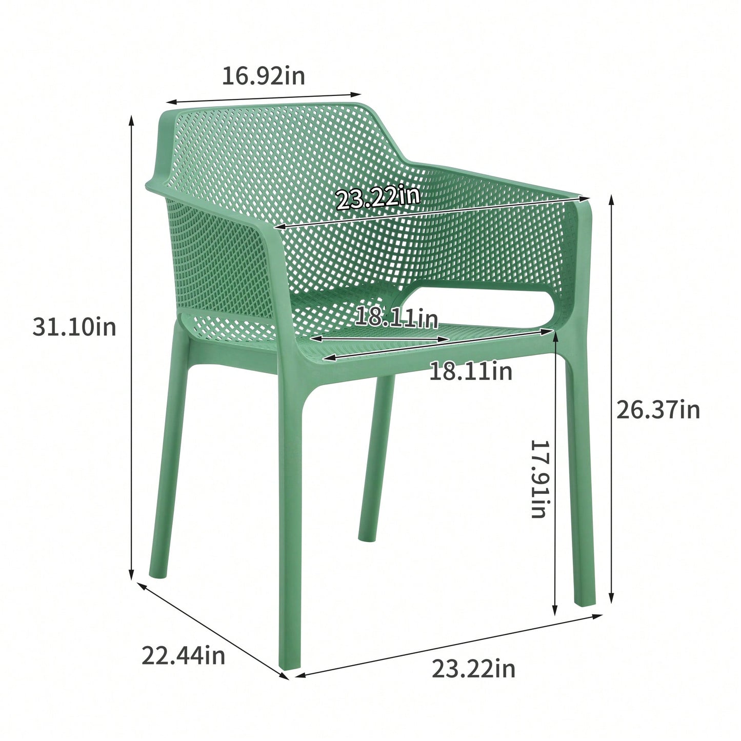 3-Piece Plastic Armchair Set For Bistro Dining - Ocean Plastic, Green Color