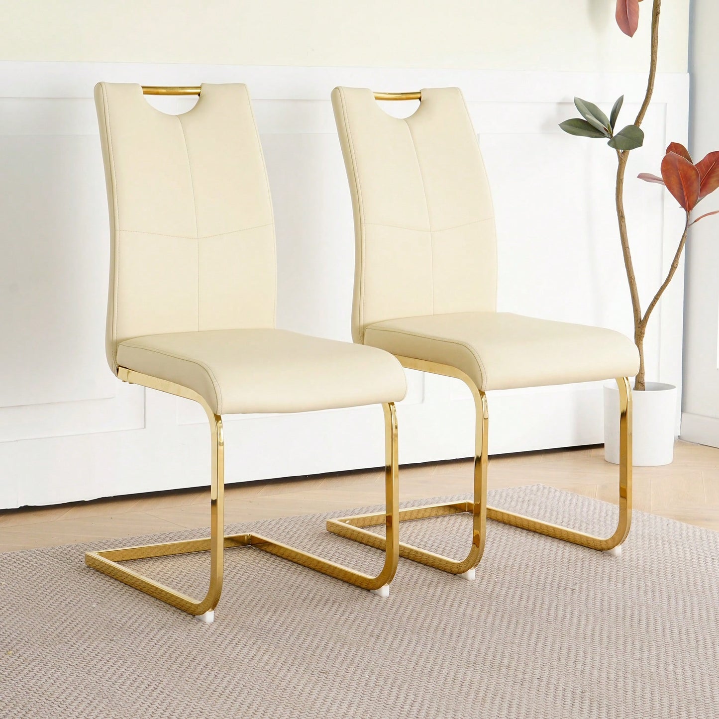 Stylish Upholstered Dining Chair Set With Gold Metal Legs – Modern Living Room, Kitchen, And Bedroom Accent Chairs (Set Of 2)