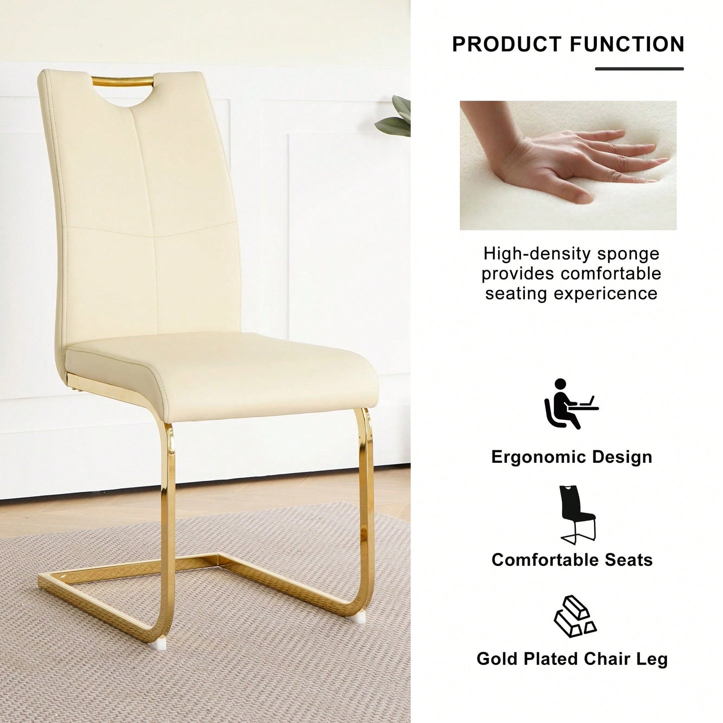 Stylish Upholstered Dining Chair Set With Gold Metal Legs – Modern Living Room, Kitchen, And Bedroom Accent Chairs (Set Of 2)