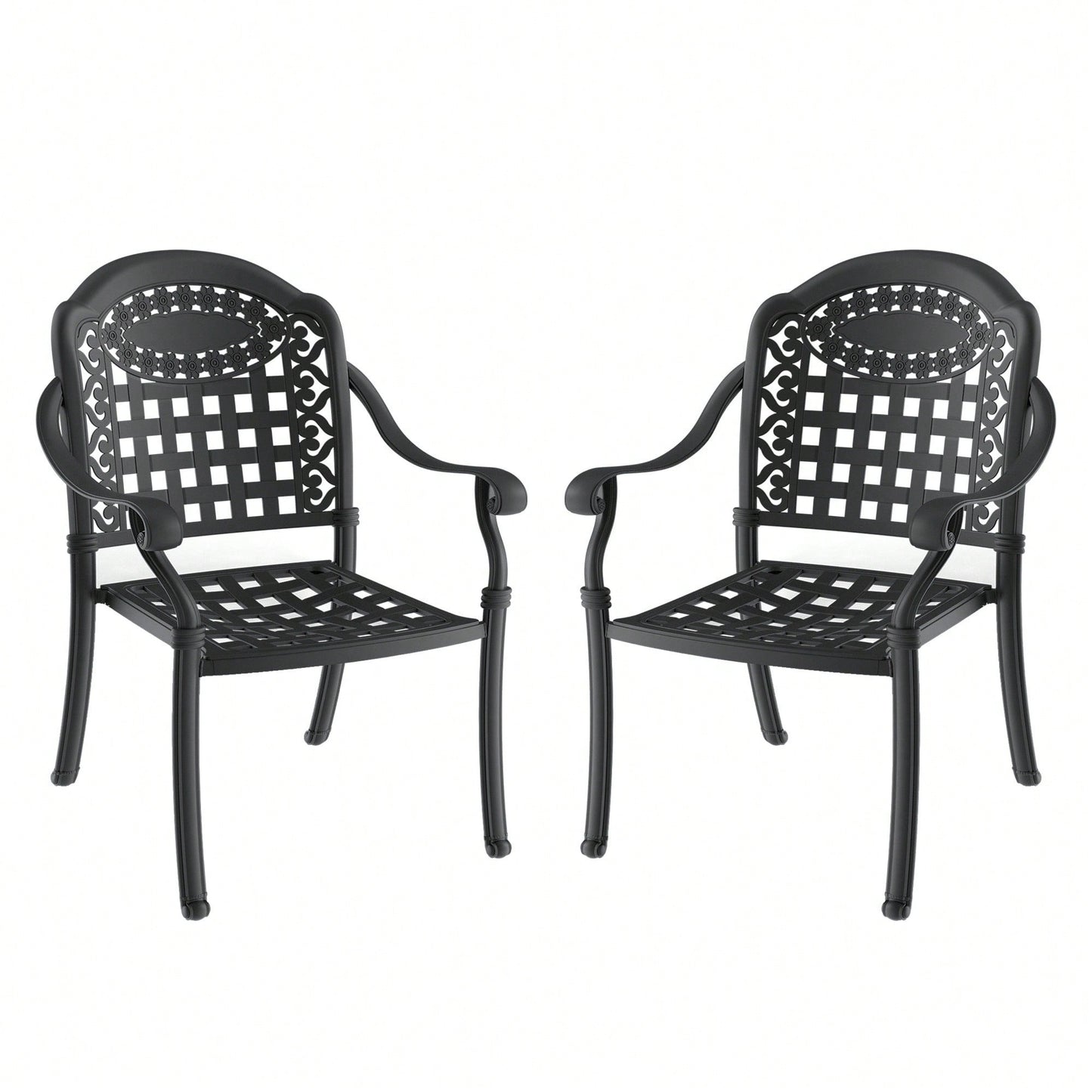 Set Of 2 Cast Aluminum Patio Dining Chairs With Cushions In Assorted Colors And Black Frame