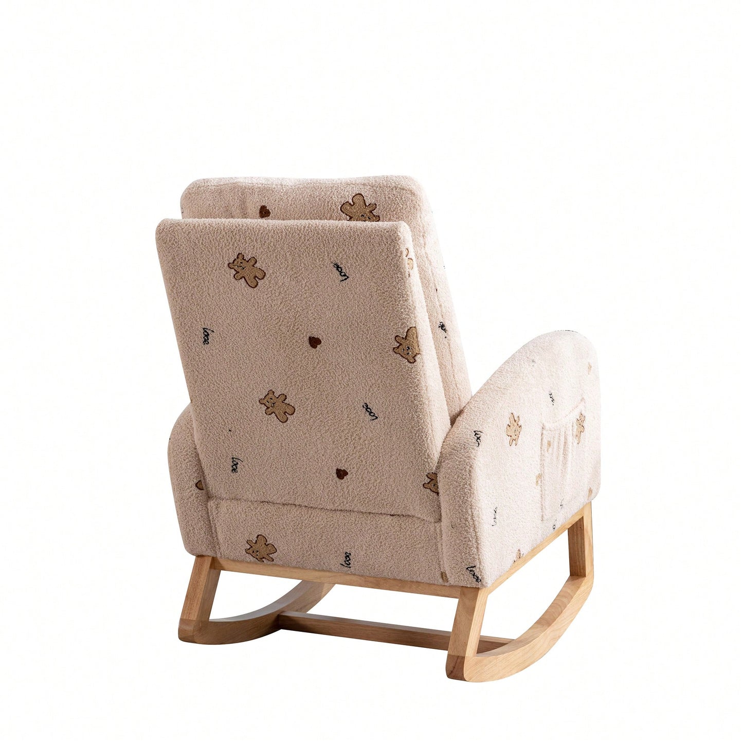 Mustard Boucle Mid-Century Rocking Chair with Side Pocket for Nursery Living Room or Kids Bedroom