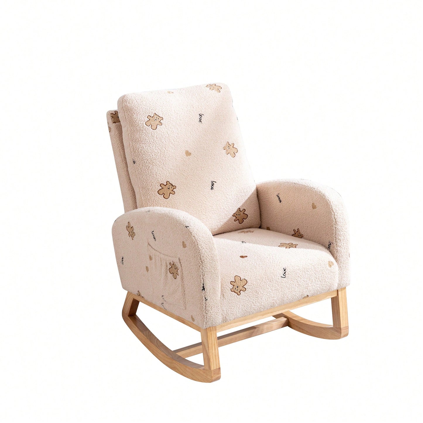 Mustard Boucle Mid-Century Rocking Chair with Side Pocket for Nursery Living Room or Kids Bedroom