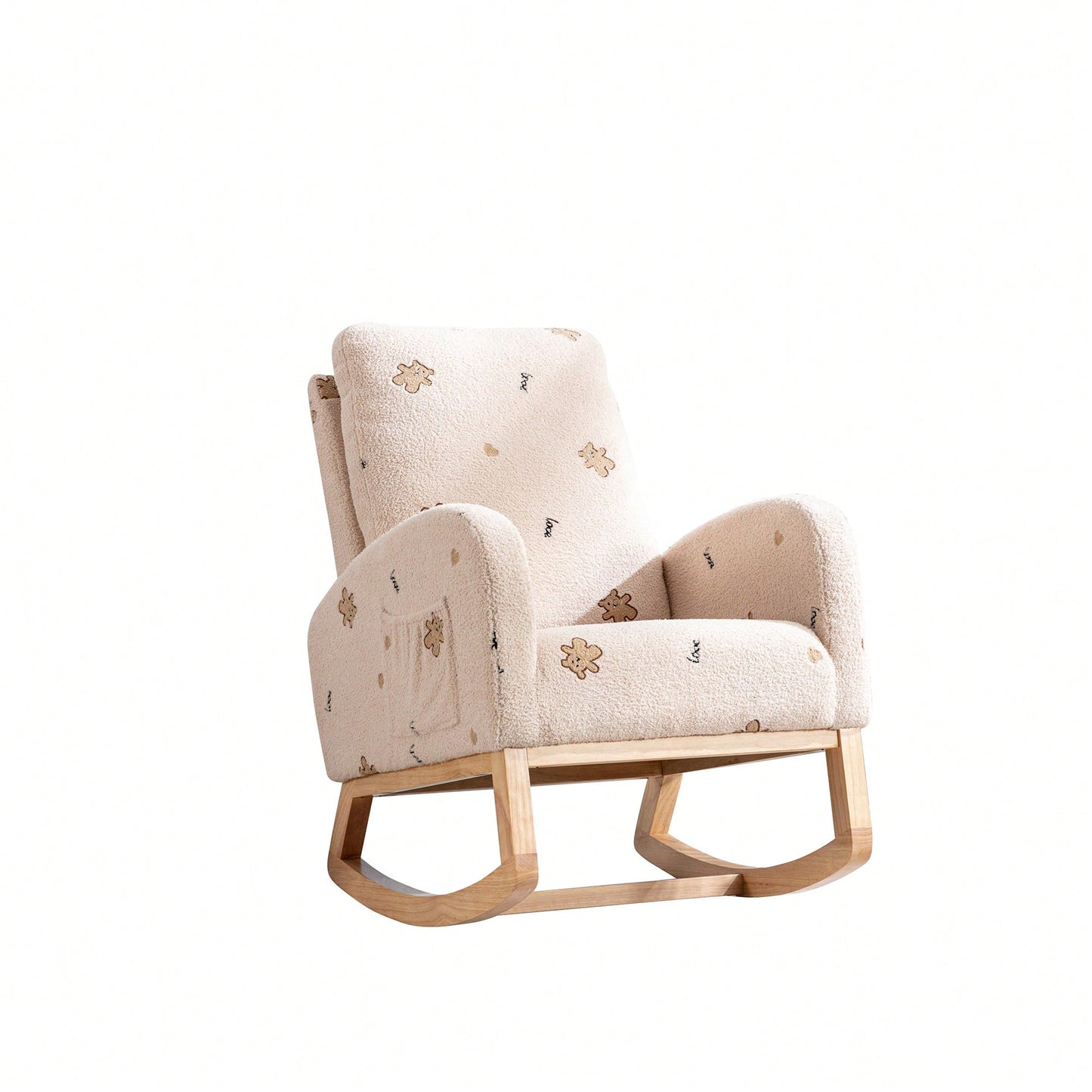 Mustard Boucle Mid-Century Rocking Chair with Side Pocket for Nursery Living Room or Kids Bedroom