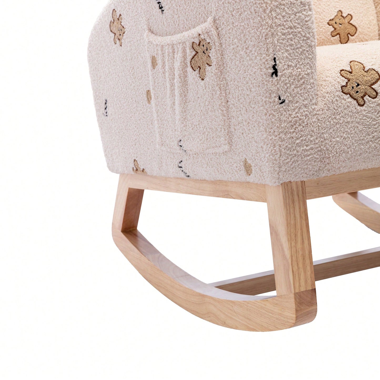 Mustard Boucle Mid-Century Rocking Chair with Side Pocket for Nursery Living Room or Kids Bedroom