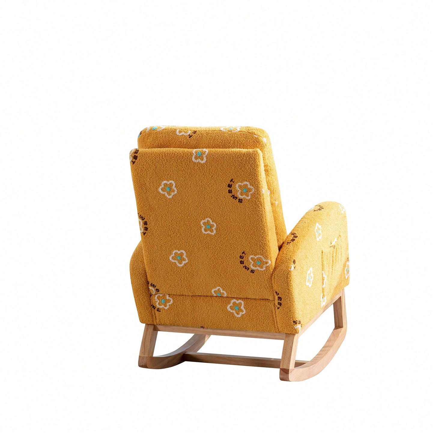 Mustard Boucle Mid-Century Rocking Chair with Side Pocket for Nursery Living Room or Kids Bedroom