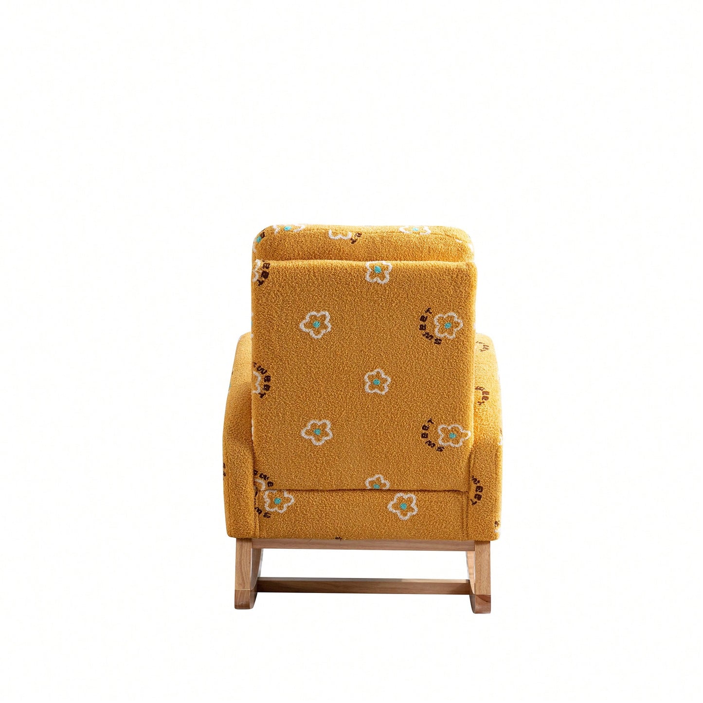 Mustard Boucle Mid-Century Rocking Chair with Side Pocket for Nursery Living Room or Kids Bedroom