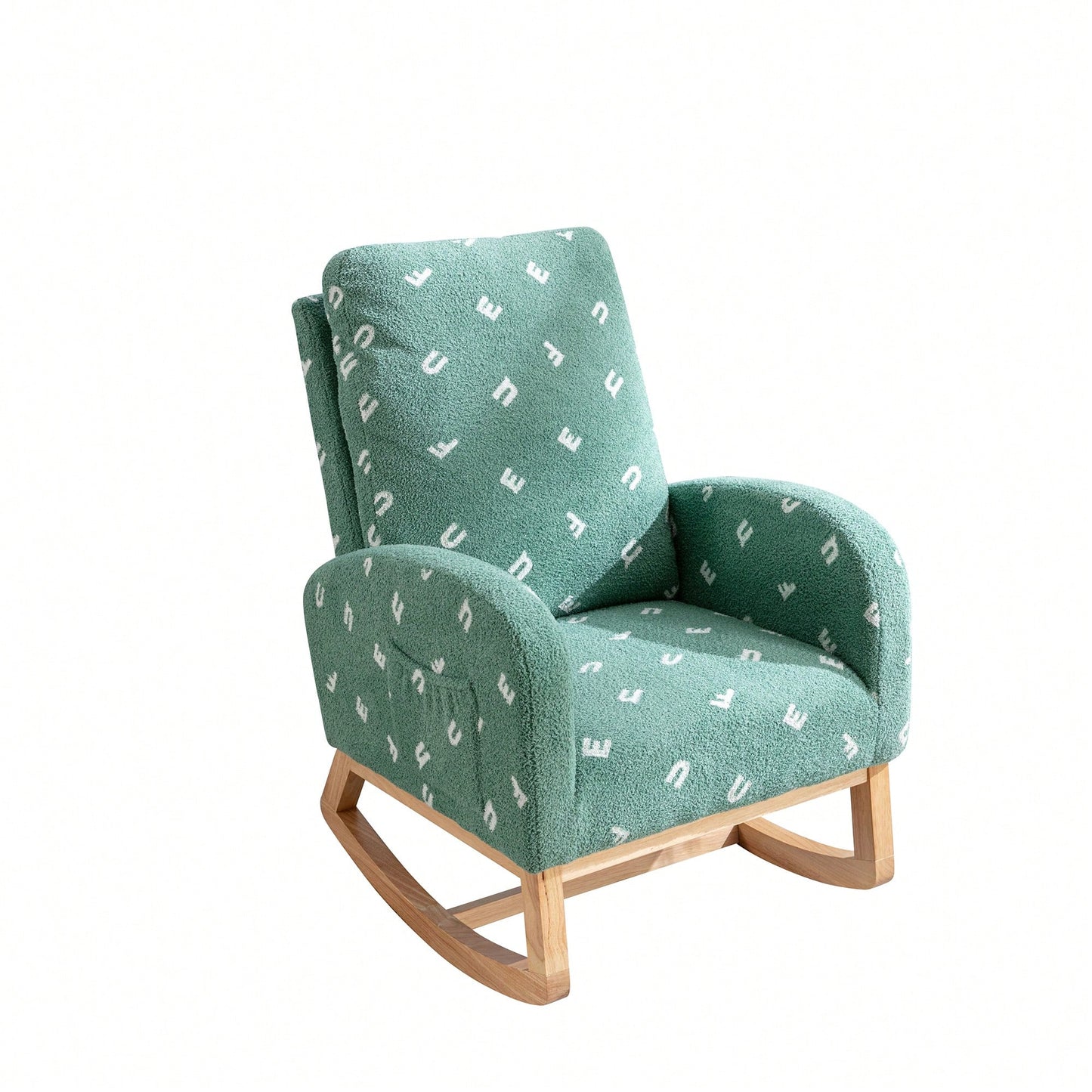 Mustard Boucle Mid-Century Rocking Chair with Side Pocket for Nursery Living Room or Kids Bedroom