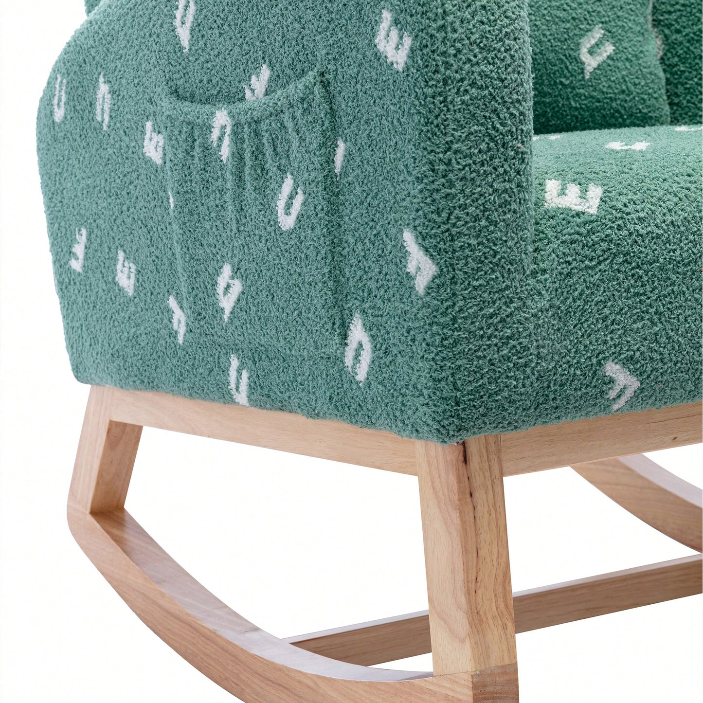 Mustard Boucle Mid-Century Rocking Chair with Side Pocket for Nursery Living Room or Kids Bedroom