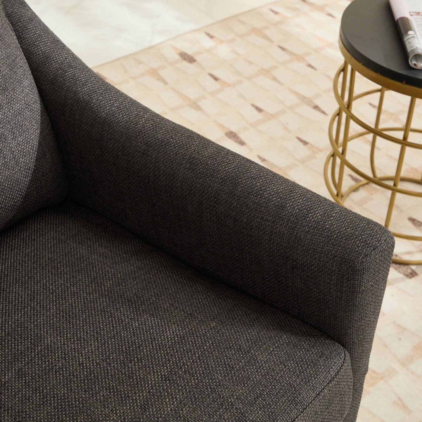 Dark Grey 360° Swivel Accent Chair with USB Port and Magazine Holder for Living Rooms and Hotel Bedrooms