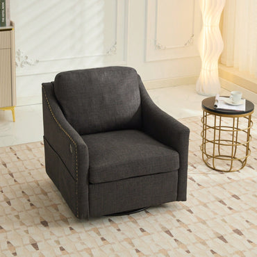 Dark Grey 360° Swivel Accent Chair with USB Port and Magazine Holder for Living Rooms and Hotel Bedrooms