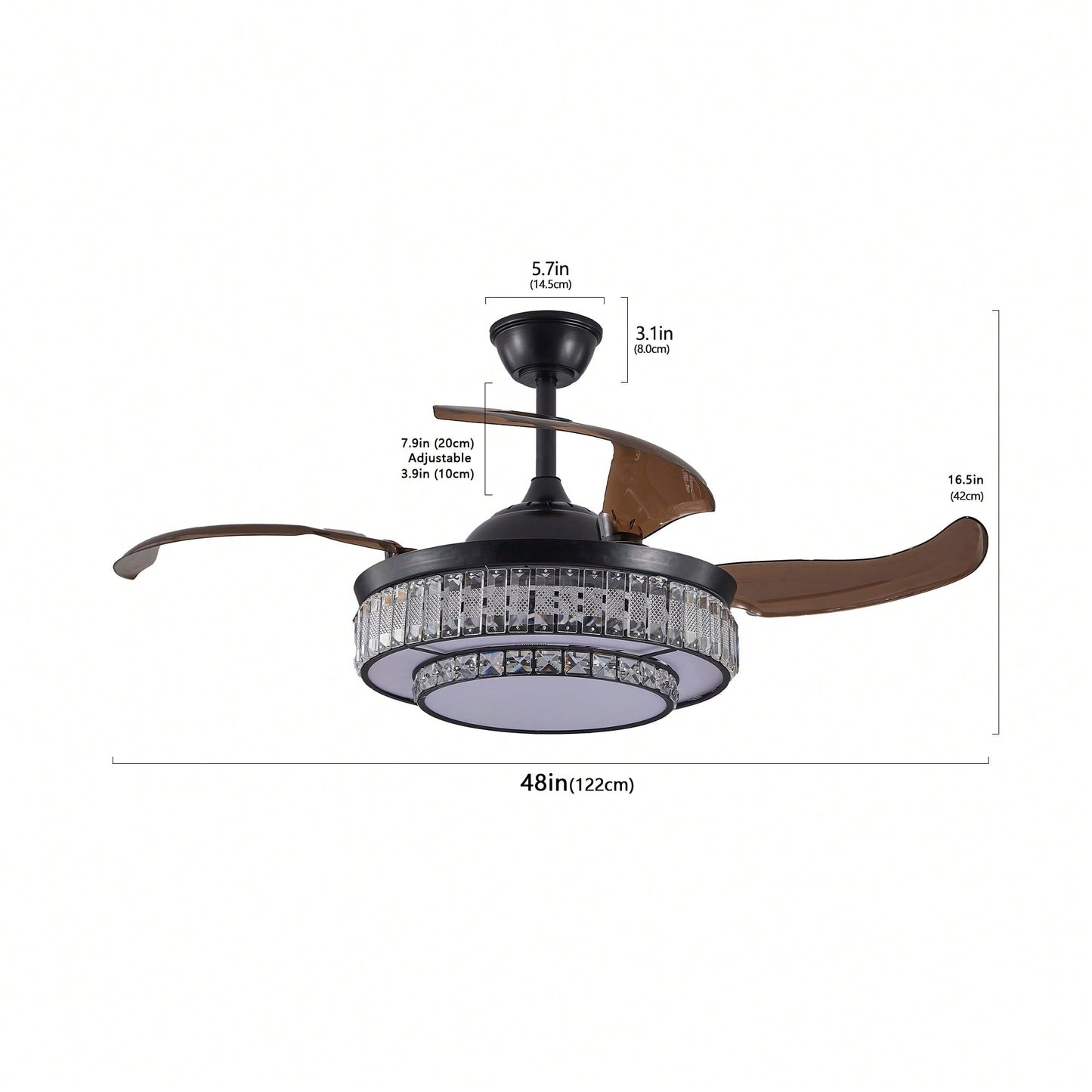 Modern LED Retractable Ceiling Fan With Remote Control - Quiet, Reversible Motor & 4 Blades For Kitchen, Bedroom, Dining Room, And Patio Use