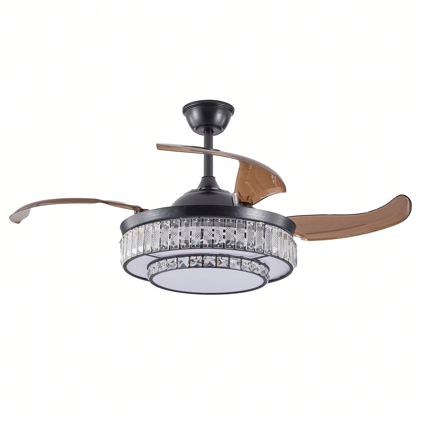 Modern LED Retractable Ceiling Fan With Remote Control - Quiet, Reversible Motor & 4 Blades For Kitchen, Bedroom, Dining Room, And Patio Use
