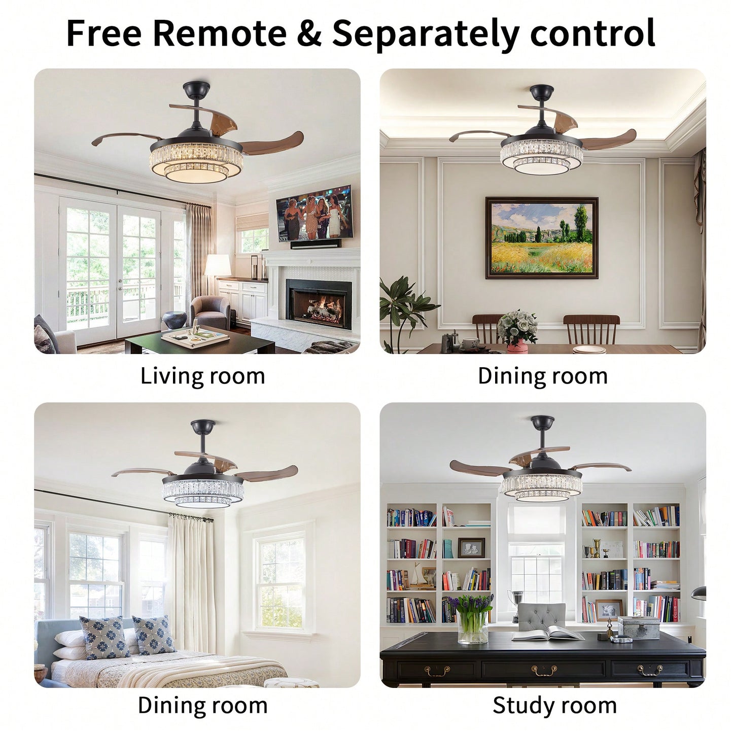 Modern LED Retractable Ceiling Fan With Remote Control - Quiet, Reversible Motor & 4 Blades For Kitchen, Bedroom, Dining Room, And Patio Use