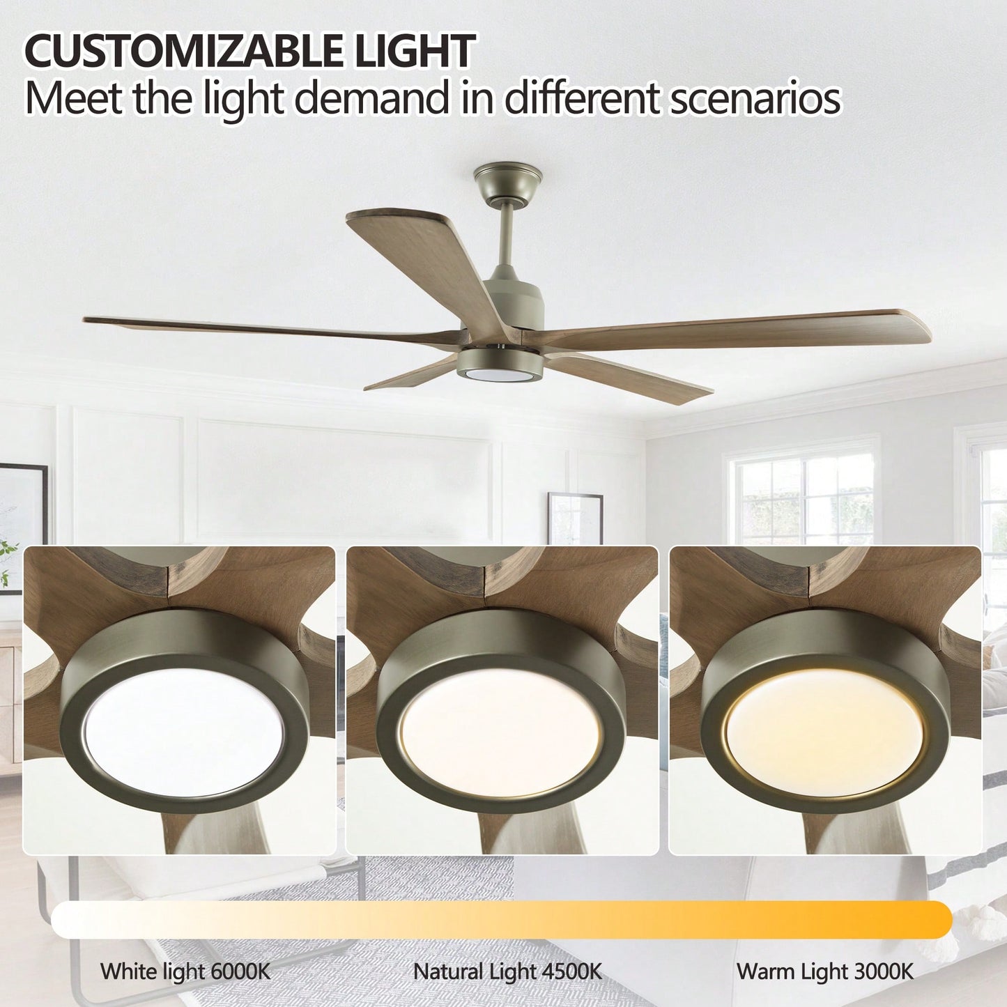 60-Inch Modern Wood Ceiling Fan With Light And Remote Control - 6-Speed Whisper-Quiet Reversible Motor For Kitchen, Dining, And Living Room