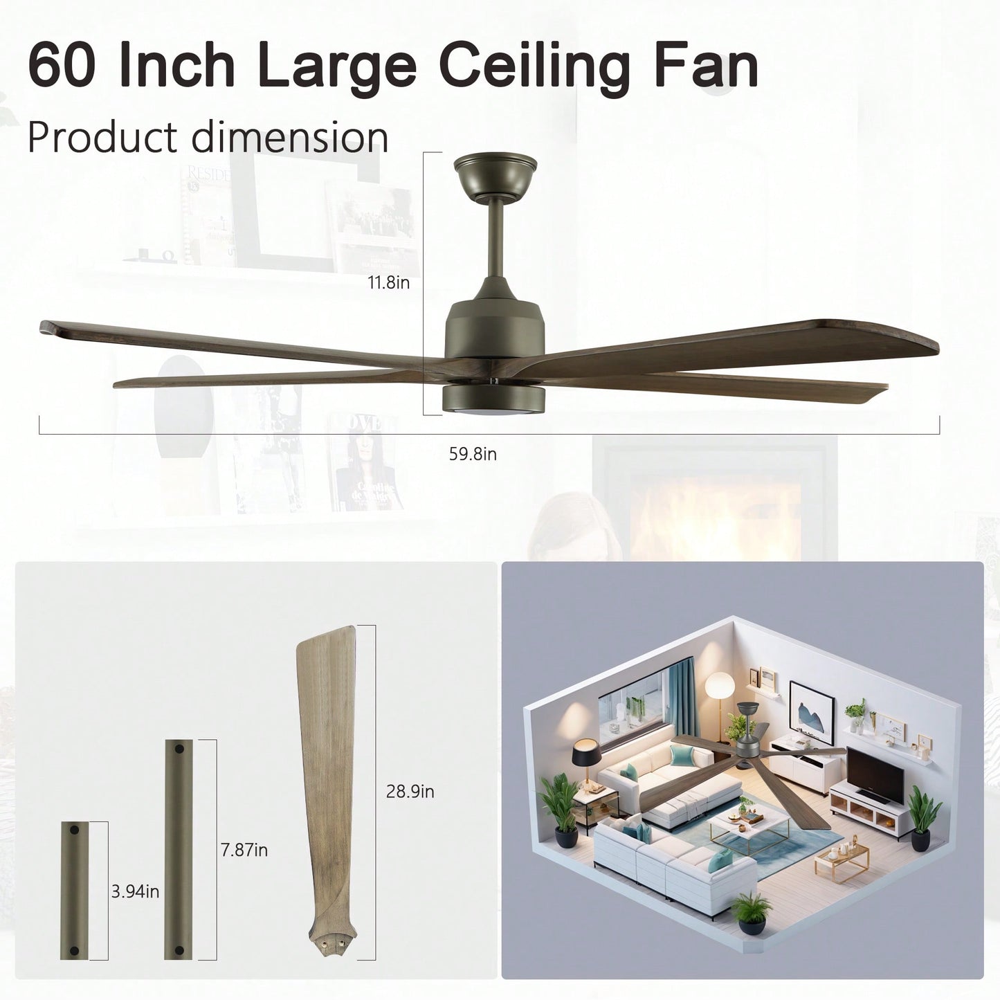 60-Inch Modern Wood Ceiling Fan With Light And Remote Control - 6-Speed Whisper-Quiet Reversible Motor For Kitchen, Dining, And Living Room