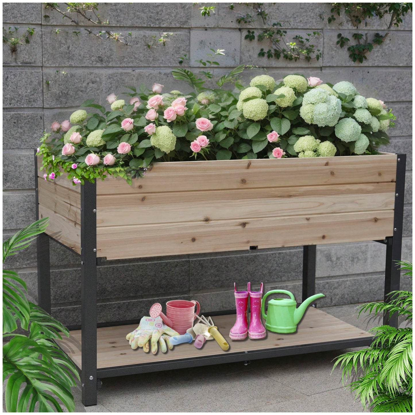 45-Inch Iron-Wood Raised Garden Beds With Storage Racks - Ideal For Gardens, Backyards, Terraces, And Balconies