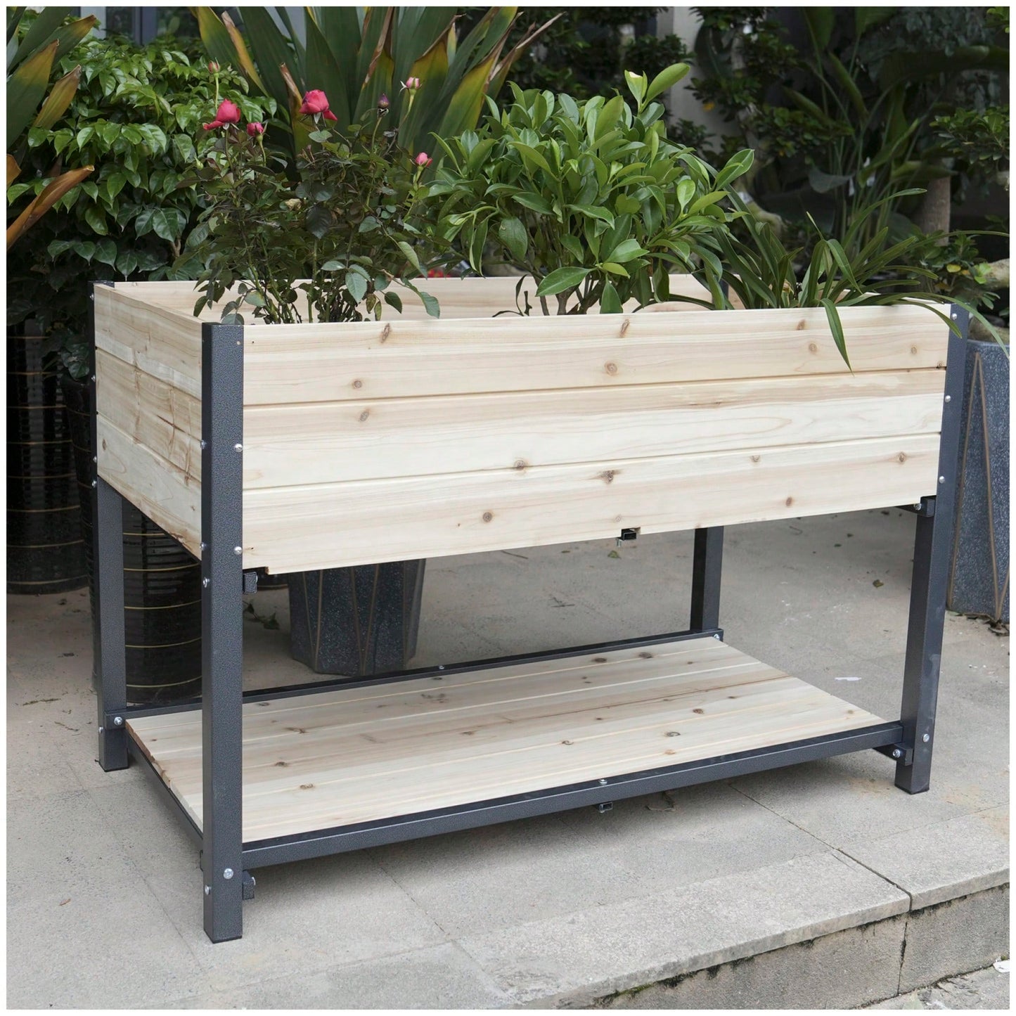 45-Inch Iron-Wood Raised Garden Beds With Storage Racks - Ideal For Gardens, Backyards, Terraces, And Balconies