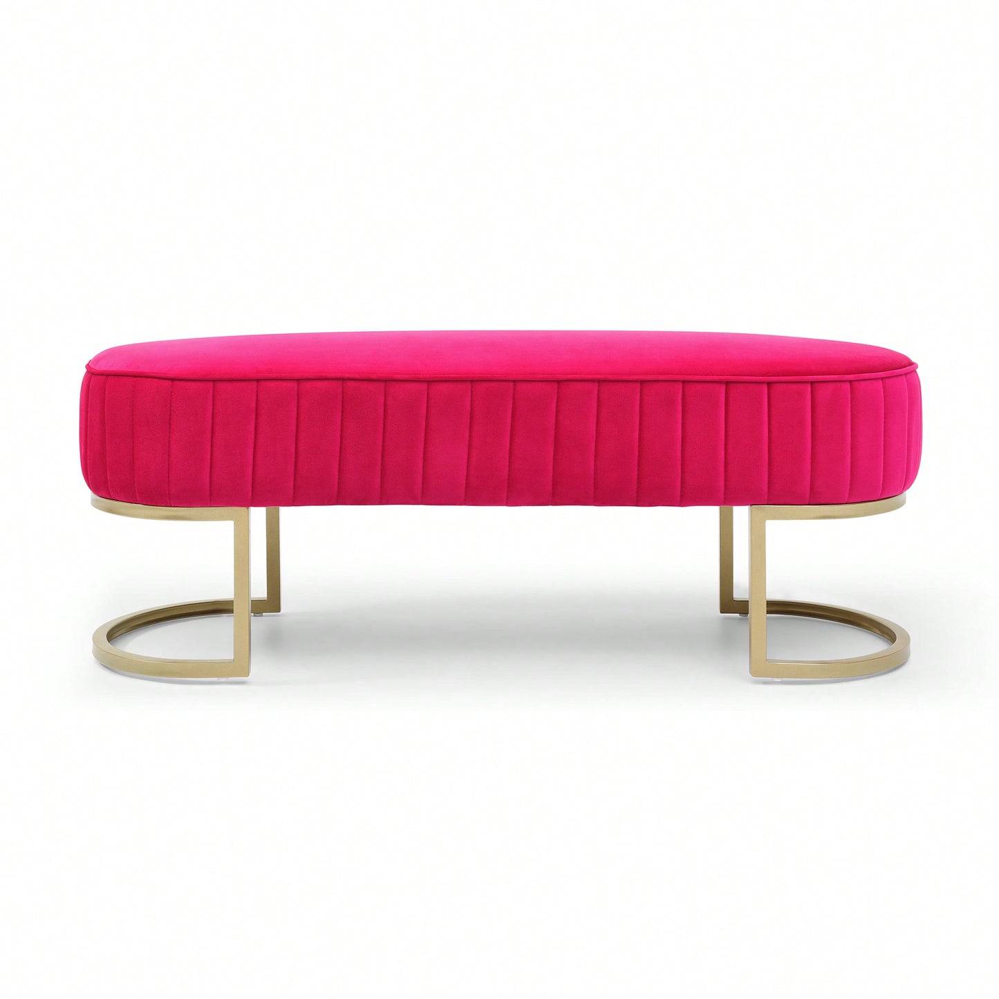 Chic Velvet Oval Upholstered Bench With Gold Metal Legs – 48" Modern Storage Ottoman For Bedroom, Living Room, Or Entryway - Beige