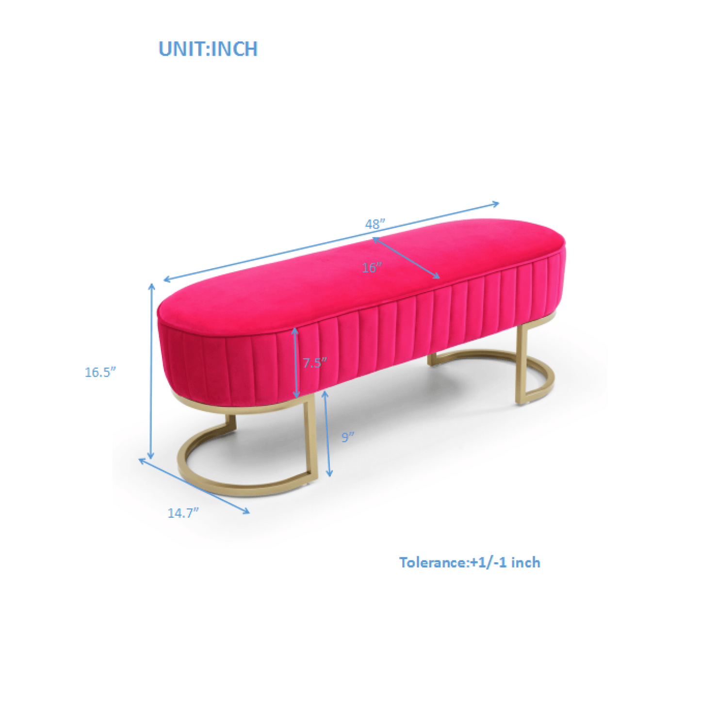 Chic Velvet Oval Upholstered Bench With Gold Metal Legs – 48" Modern Storage Ottoman For Bedroom, Living Room, Or Entryway - Beige
