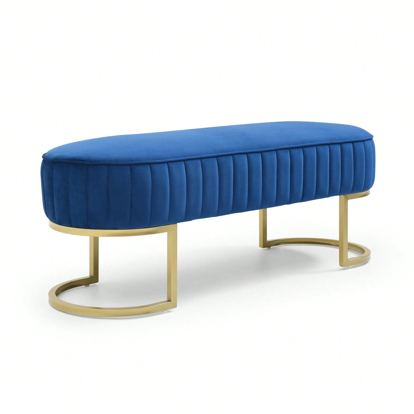 Chic Velvet Oval Upholstered Bench With Gold Metal Legs – 48" Modern Storage Ottoman For Bedroom, Living Room, Or Entryway - Beige