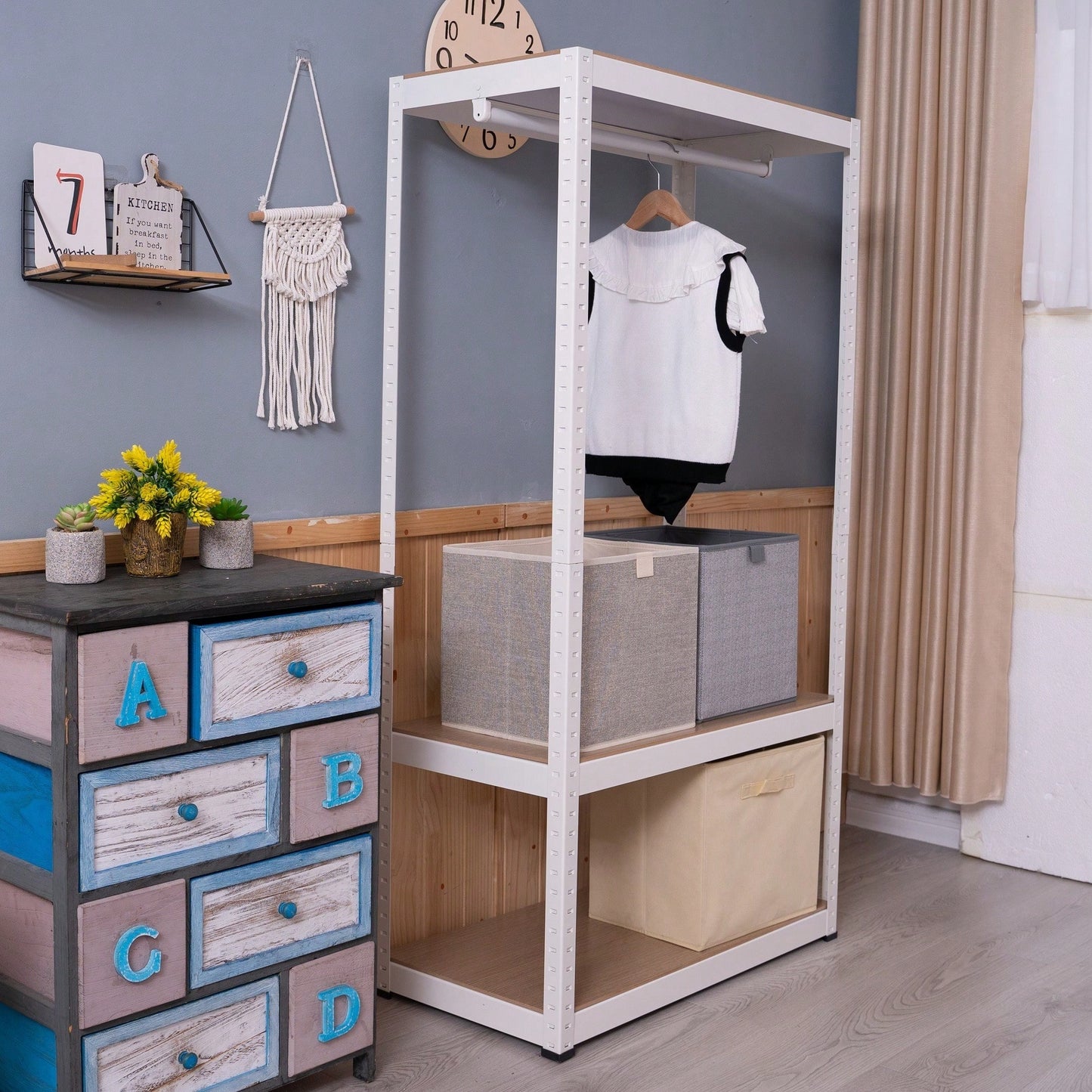 Sturdy Freestanding Clothing Rack With Adjustable Wire Shelf & Hanging Rod - Portable Wardrobe Solution In White