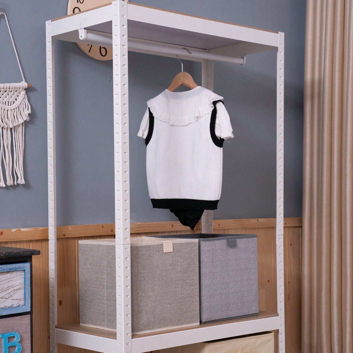Sturdy Freestanding Clothing Rack With Adjustable Wire Shelf & Hanging Rod - Portable Wardrobe Solution In White