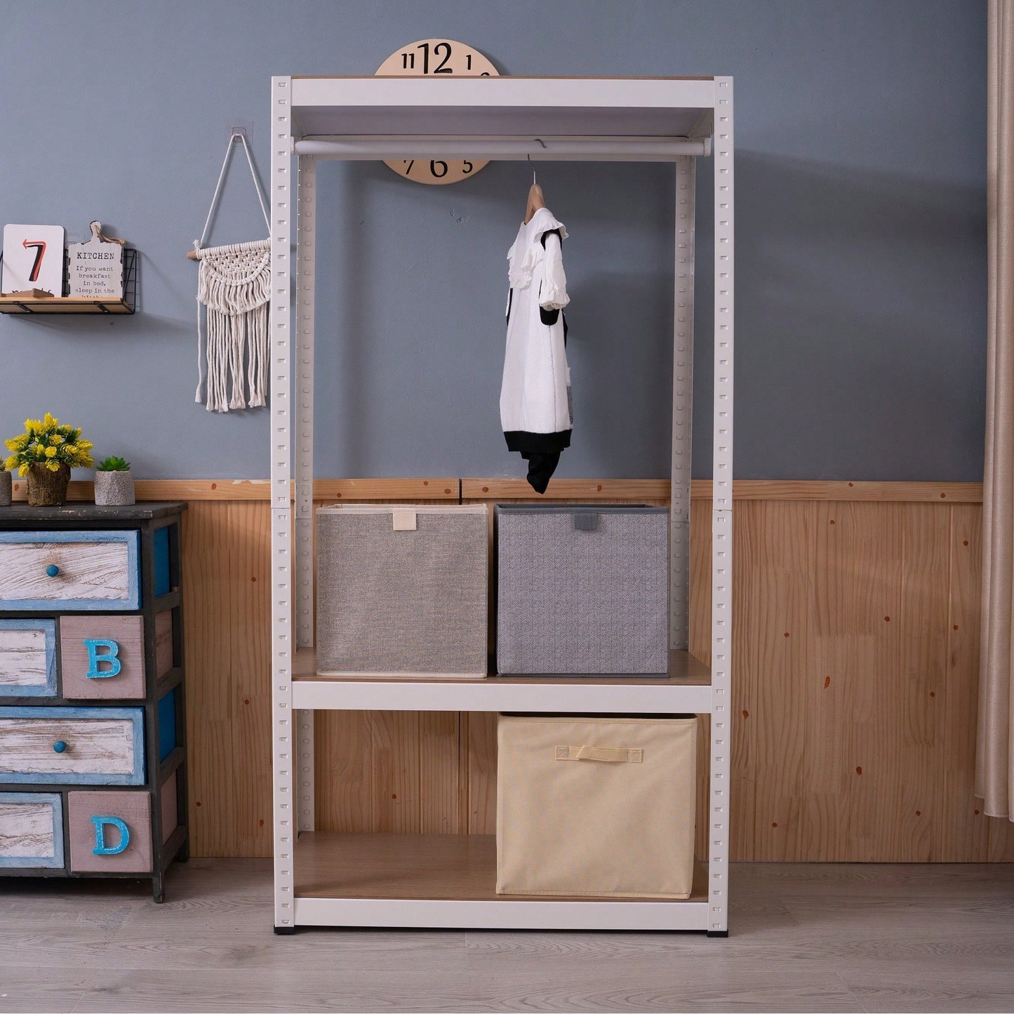 Sturdy Freestanding Clothing Rack With Adjustable Wire Shelf & Hanging Rod - Portable Wardrobe Solution In White