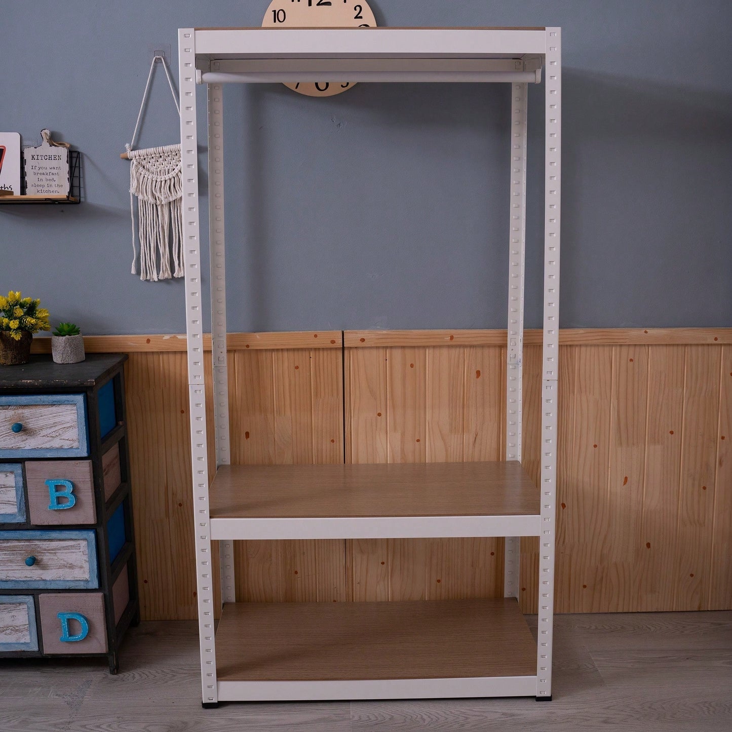 Sturdy Freestanding Clothing Rack With Adjustable Wire Shelf & Hanging Rod - Portable Wardrobe Solution In White