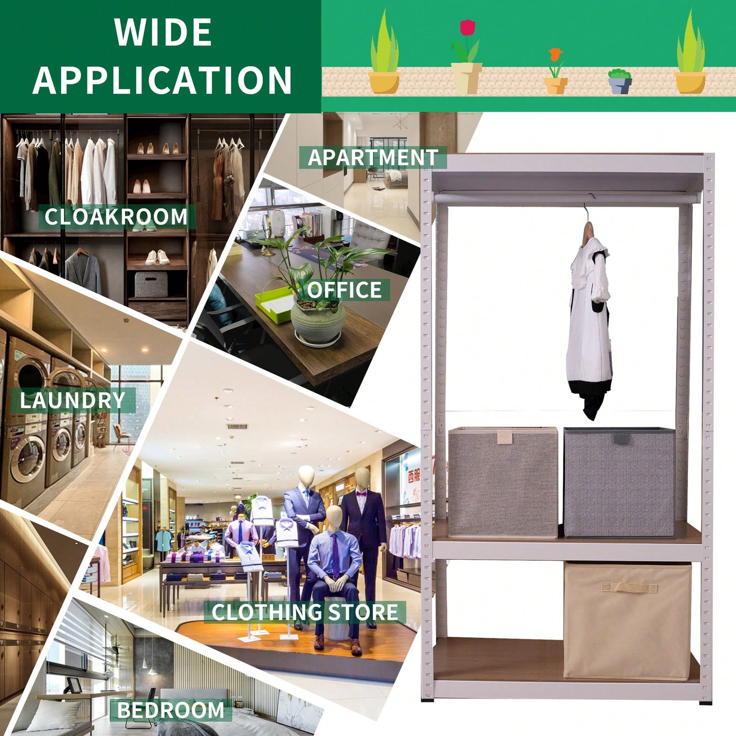 Sturdy Freestanding Clothing Rack With Adjustable Wire Shelf & Hanging Rod - Portable Wardrobe Solution In White