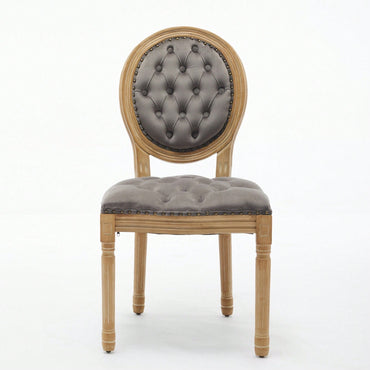 Elegant Vintage Solid Wood Frame Dining Chairs With Velvet Upholstery And Nailhead Trim - Set Of 2 In Beige