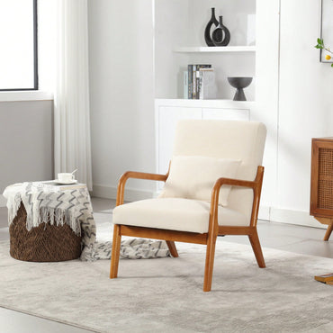 Contemporary Accent Chair With Solid Wood Frame And Pillow For Living Room, Bedroom, Or Guest Room - Beige Lounge Armchair