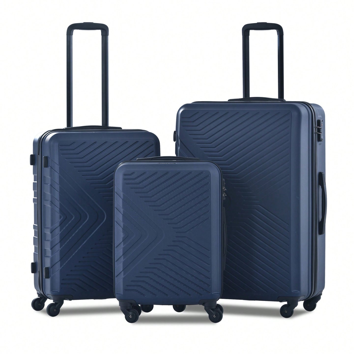 Lightweight 3-Piece ABS Luggage Set With Spinner Wheels, TSA Lock & Double Hooks - 20"/24"/28" - Stylish Blue Travel Suitcases