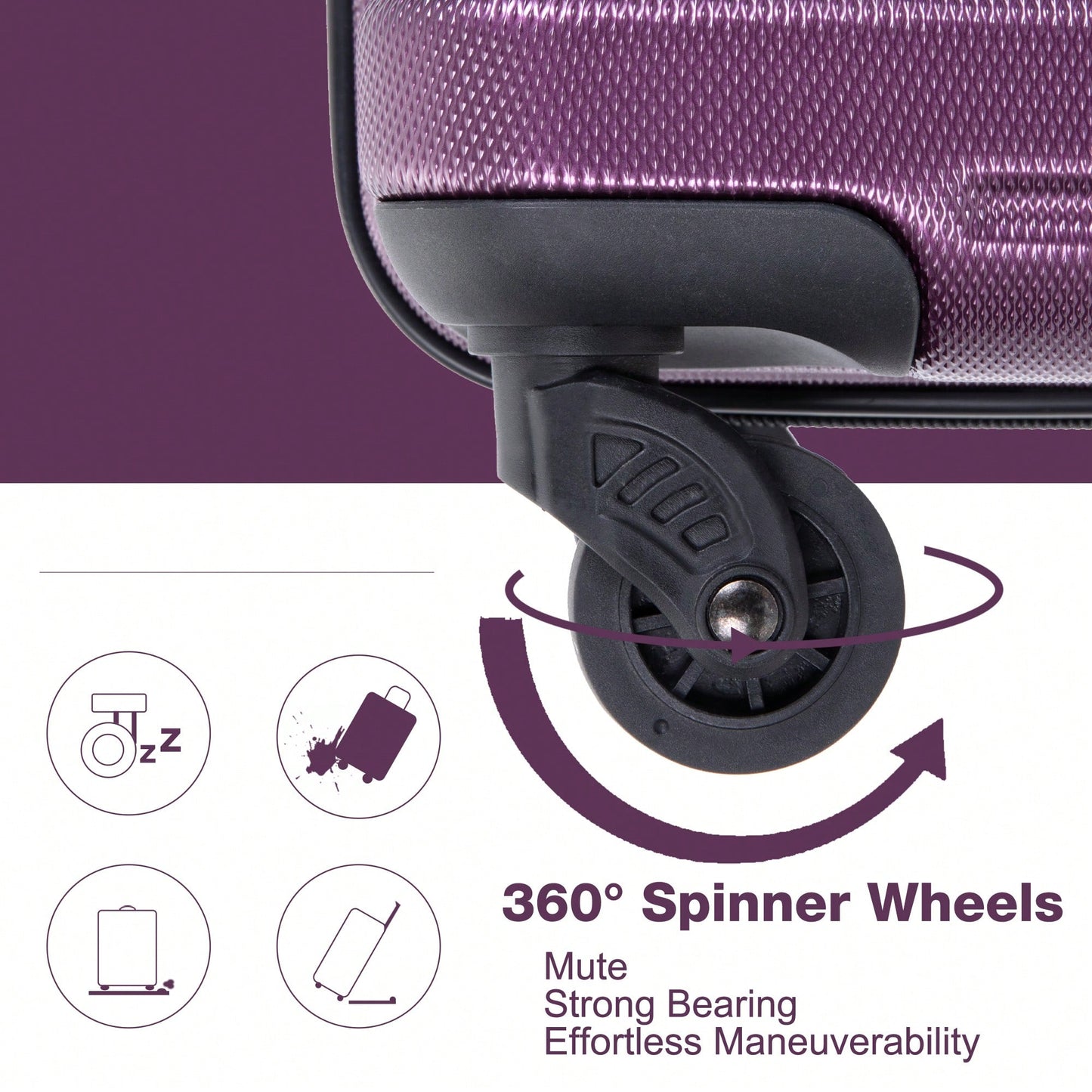 Lightweight Expandable 3-Piece Luggage Set – Durable Suitcases With Two Hooks, Spinner Wheels, TSA Lock, Dark Purple (21/25/29)