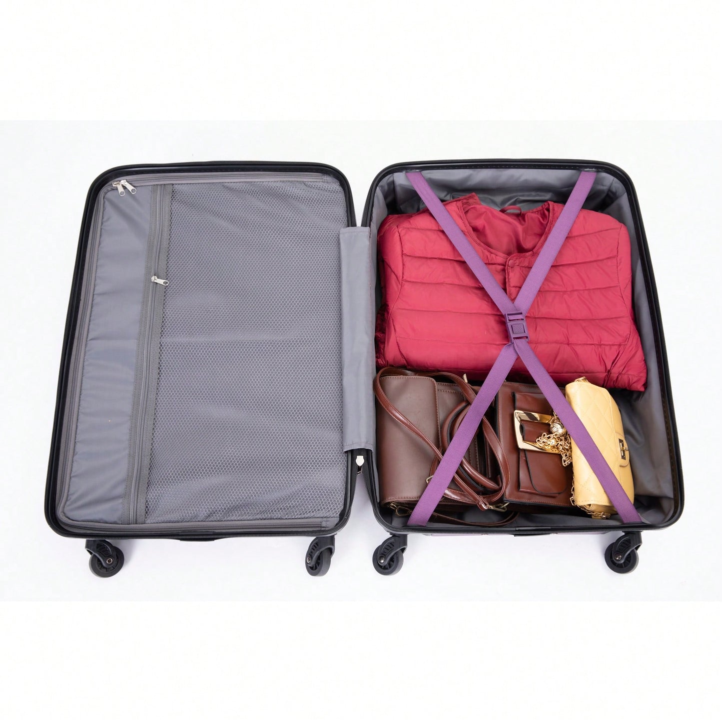 Lightweight Expandable 3-Piece Luggage Set – Durable Suitcases With Two Hooks, Spinner Wheels, TSA Lock, Dark Purple (21/25/29)