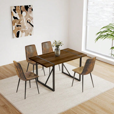 55 Inch Rustic Industrial Dining Table for 4-6 Thick Wood Top Black Metal Legs Ideal for Kitchen or Living Room