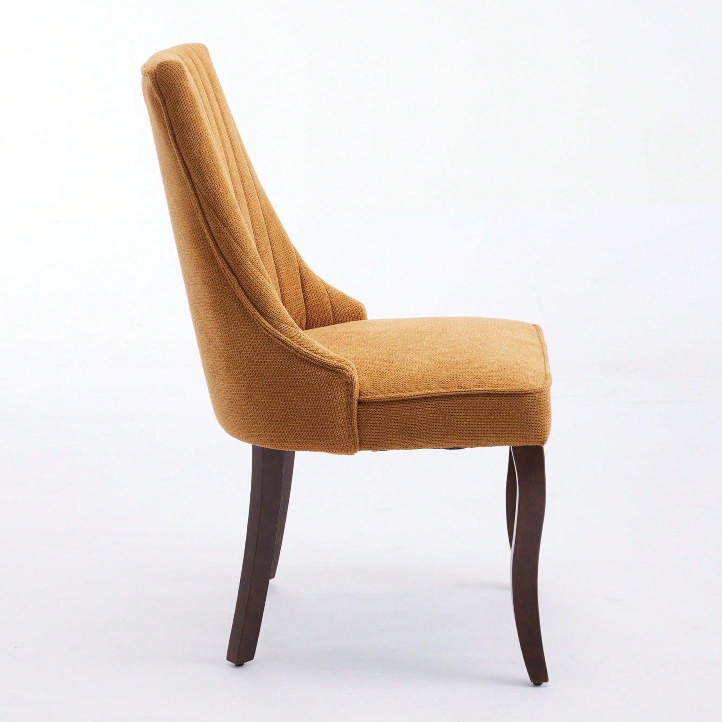 Curved Solid Wood Dining Chairs Set of 2 with Blue Flocking Linen Upholstery for Kitchen and Accent Decor