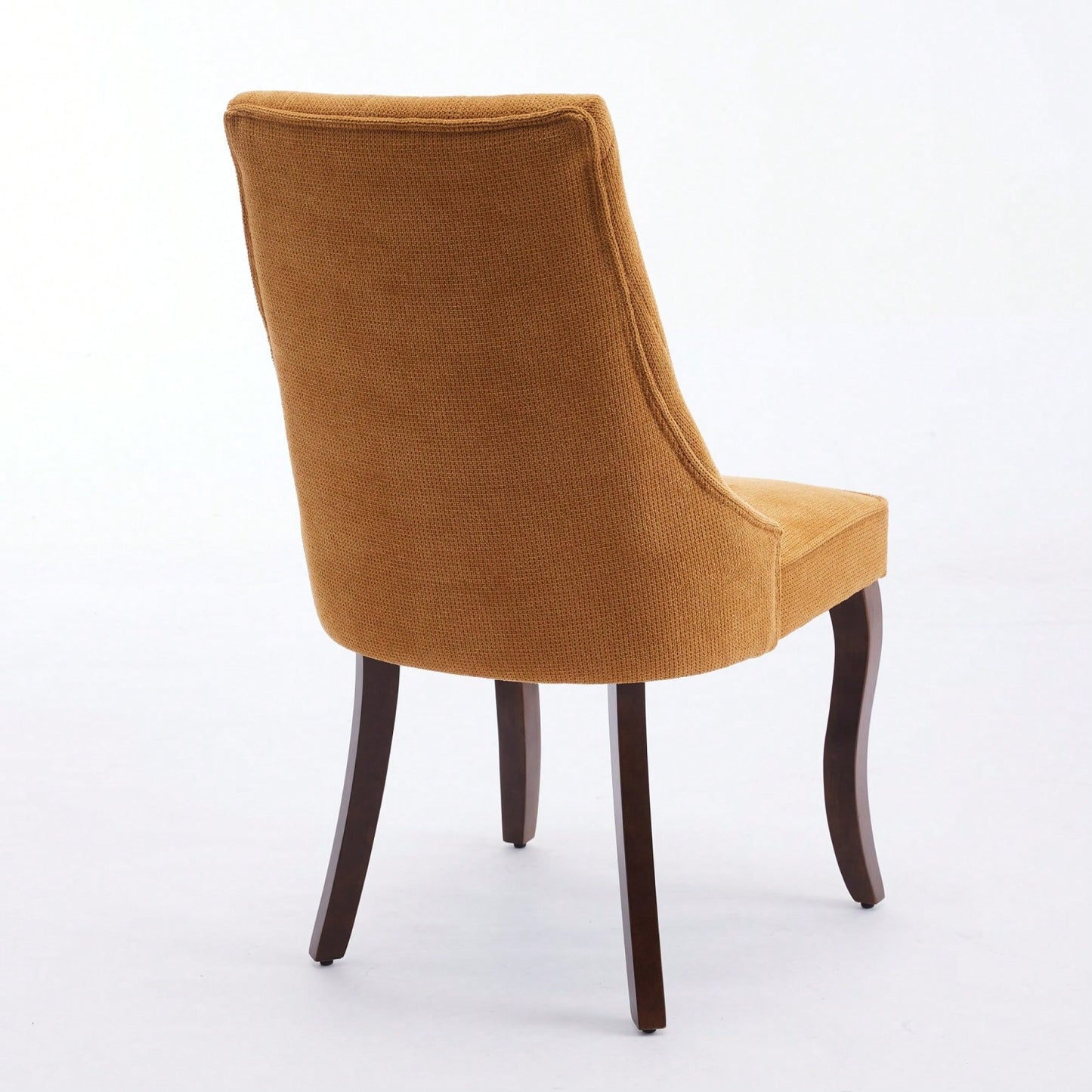 Curved Solid Wood Dining Chairs Set of 2 with Blue Flocking Linen Upholstery for Kitchen and Accent Decor